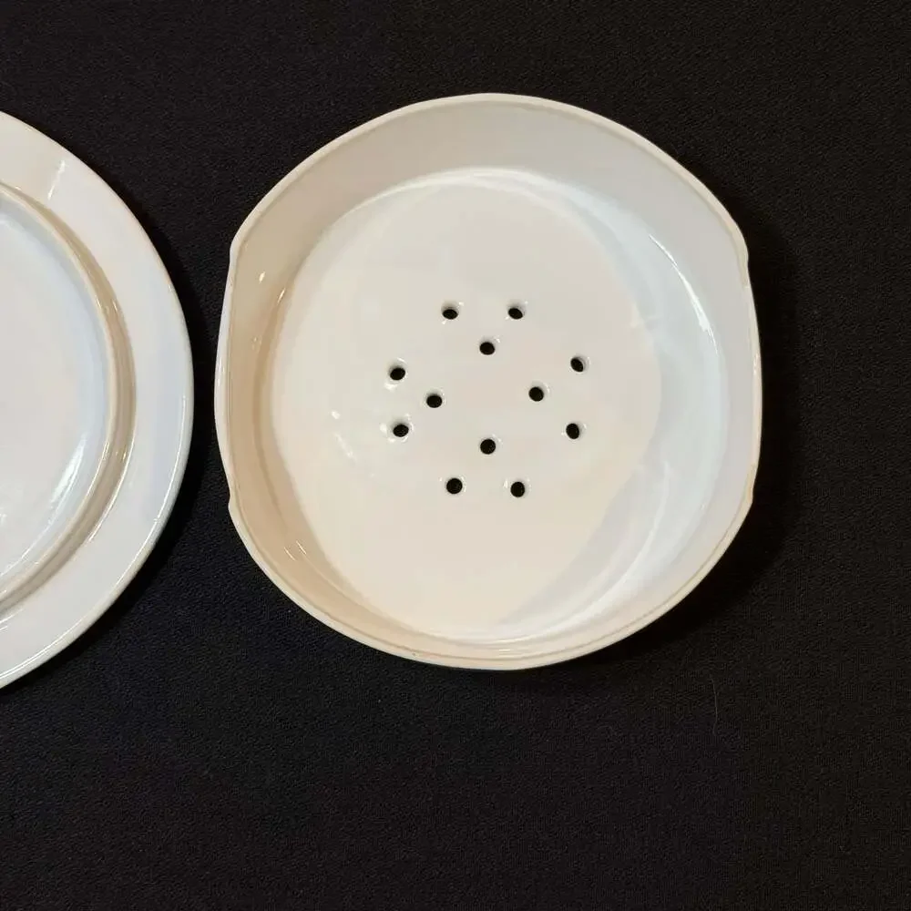 Crate & Barrel White Stoneware Brie Baker Cheese Dish with Vented Lid